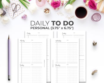 2 Days on a Page Daily To Do Planner Personal Size Insert| Minimal Daily Agenda To Do Planner Two Days Per Page