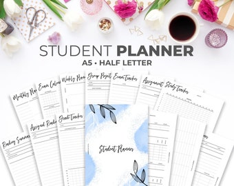 Printable Student Planner Inserts | A5 & Half Letter Student Planner, PDF Academic Planner for Students