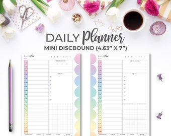 Daily Planner Insert Timed for Mini Happy Planner | Printable Rainbow Daily Schedule Planner Pages Mini Discbound 4.63" X 7"