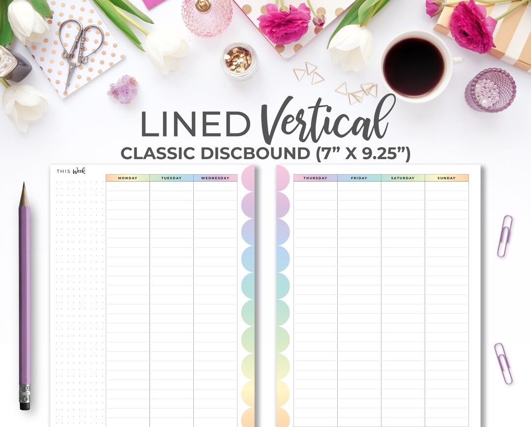 Rainbow Lined Vertical Weekly Planner Insert: Classic Happy Planner ...