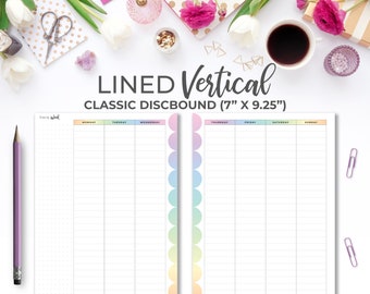 Inserto de planificador semanal vertical con líneas de arcoíris: Planificador feliz clásico (descarga digital)