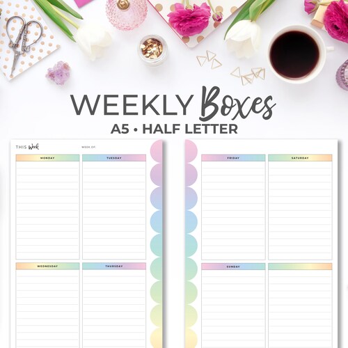 Week on 2 Pages Horizontal A5 &amp; Half Letter Insert Printable - Etsy