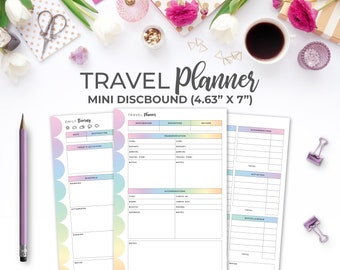 Inserciones de planificador de viajes para Mini Happy Planner / Vacaciones arco iris imprimibles + Itinerario de viaje Páginas de planificador de viajes Mini Discbound