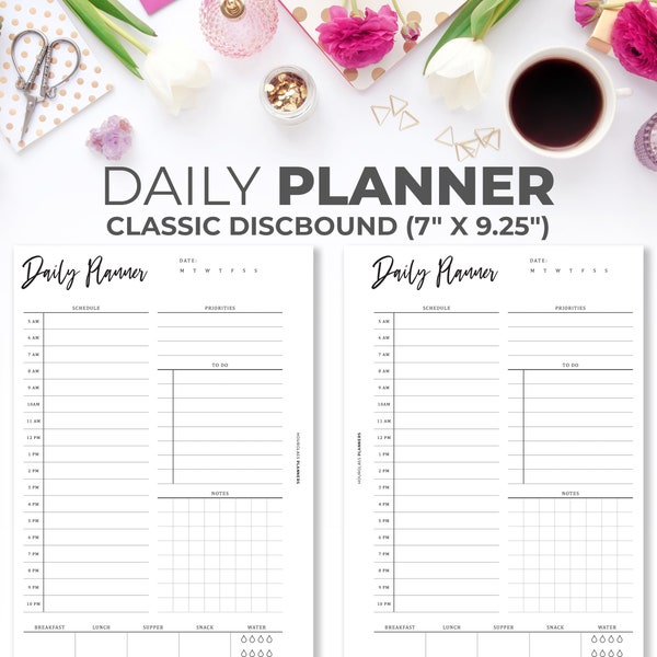 Daily Planner Insert Timed for Classic Happy Planner | Printable Minimal Daily Schedule Planner Pages Classic Discbound 7" X 9.25"