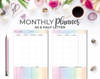 Watercolor Monthly Calendar Printable: A5 & Half Letter