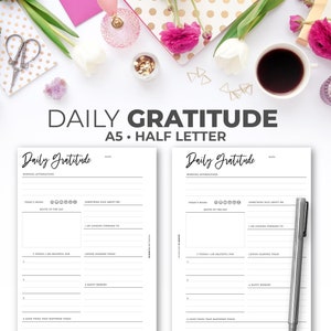 Planificador diario de gratitud Inserte A5 y media letra / Páginas mínimas imprimibles del diario de gratitud diaria