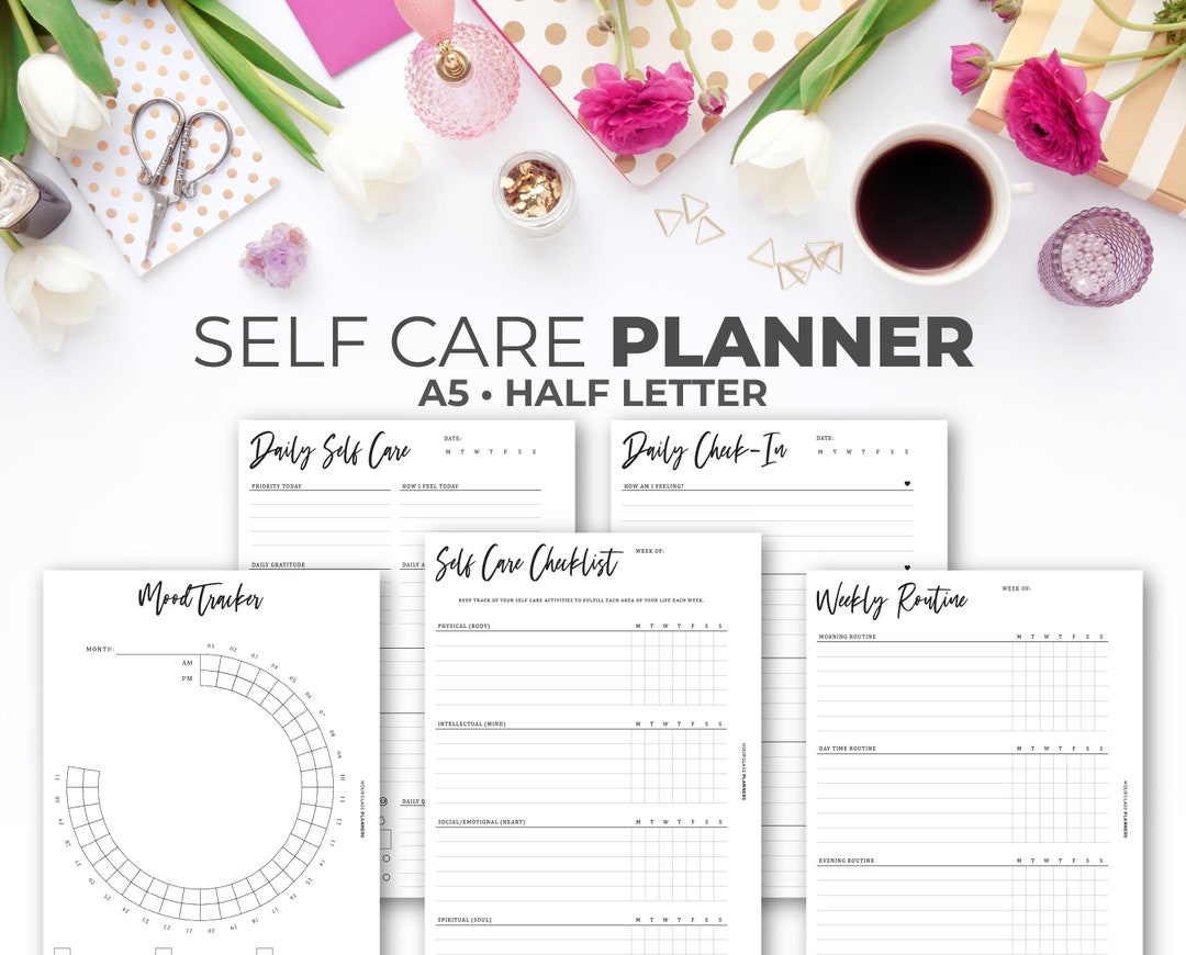 Self Care Planner A5 & Half Letter | Printable Minimal Wellness Inserts ...
