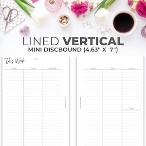 Woche auf zwei Seiten vertikal für Mini Happy Planner | Druckbare Minimal Lined Vertikal WO2P Planer Einsatz Mini Discbound 4,63 &quot;X 7&quot;