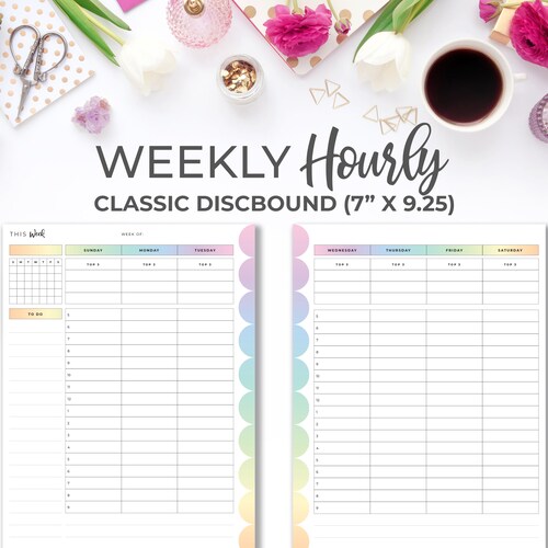hourly weekly planner on 2 pages printable for classic happy etsy