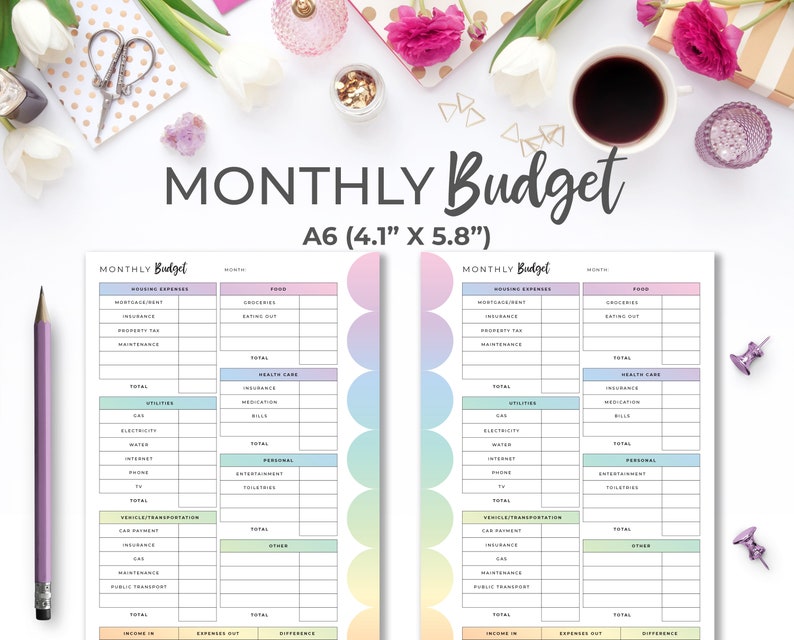 Budget Planner Printable A6 Inserts A6 Printable Pastel Etsy Canada