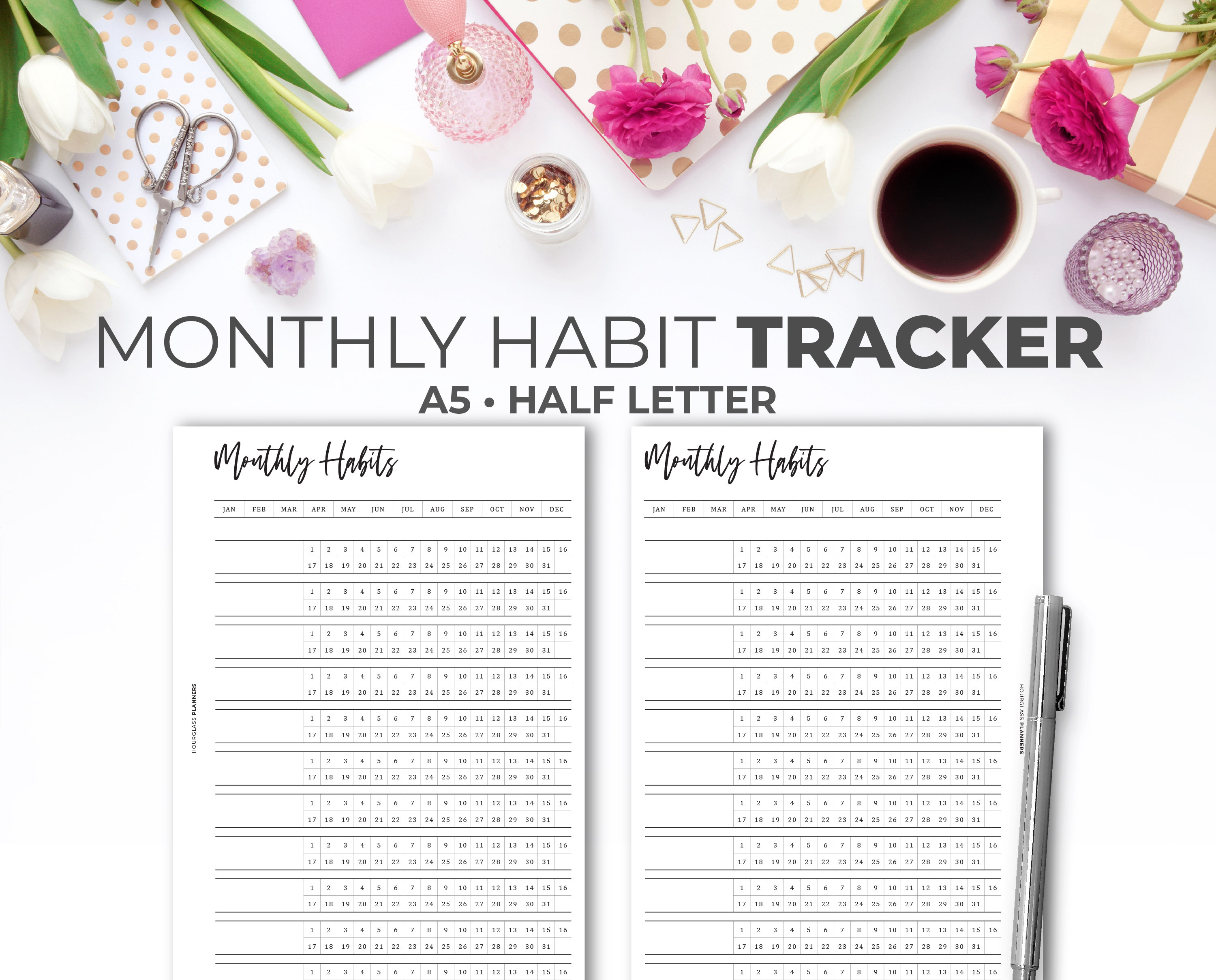 Minimal Monthly Habit Tracker: A5 + Half Letter (printable PDF) - Etsy