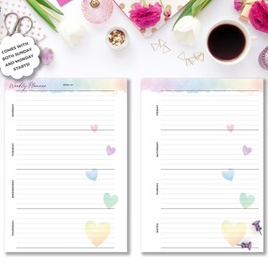 Week on 2 Pages Horizontal A5 &amp; Half Letter Insert | Printable ...