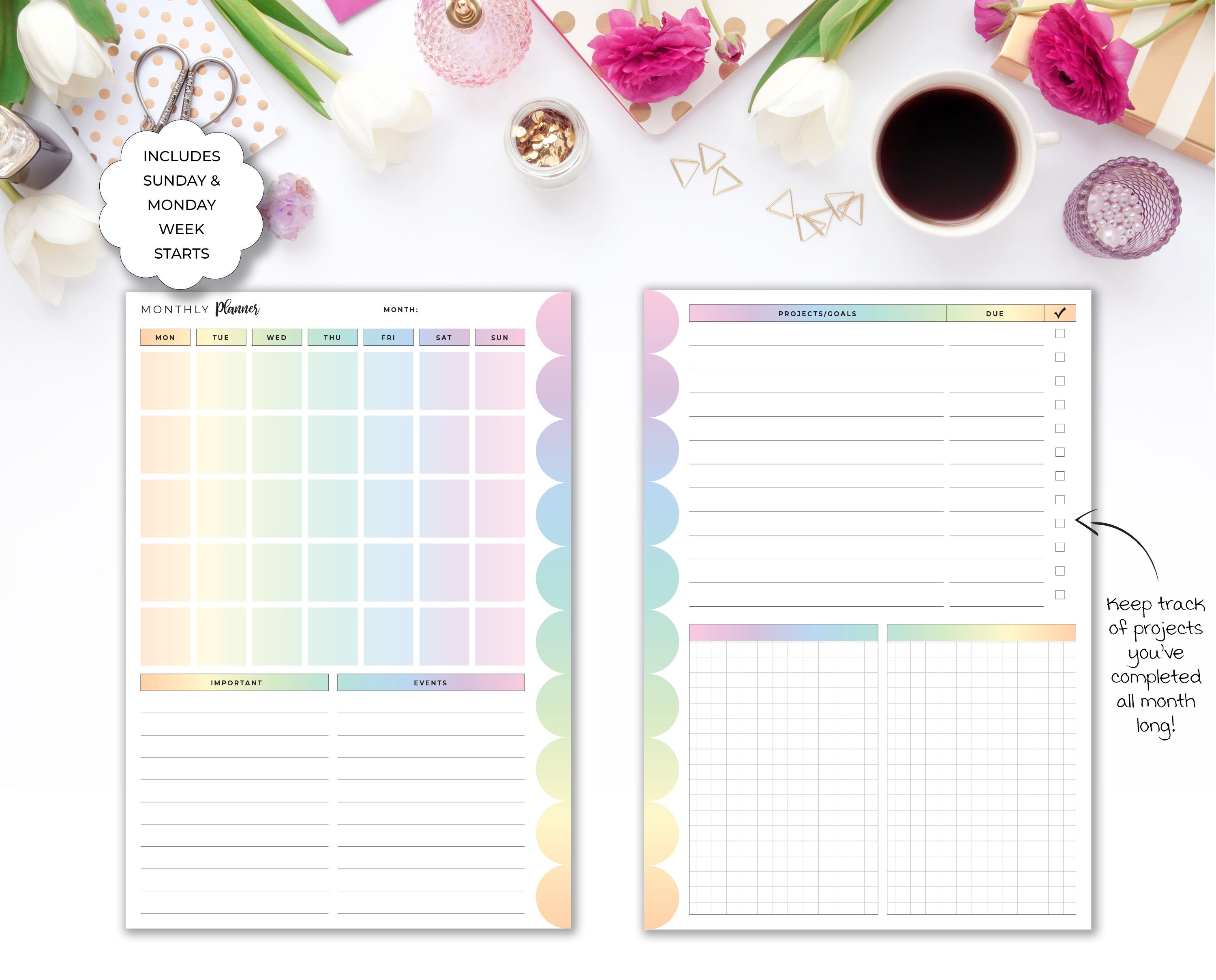 Productivity Planner Bundle Inserts A5 & Half Letter | Rainbow Project ...