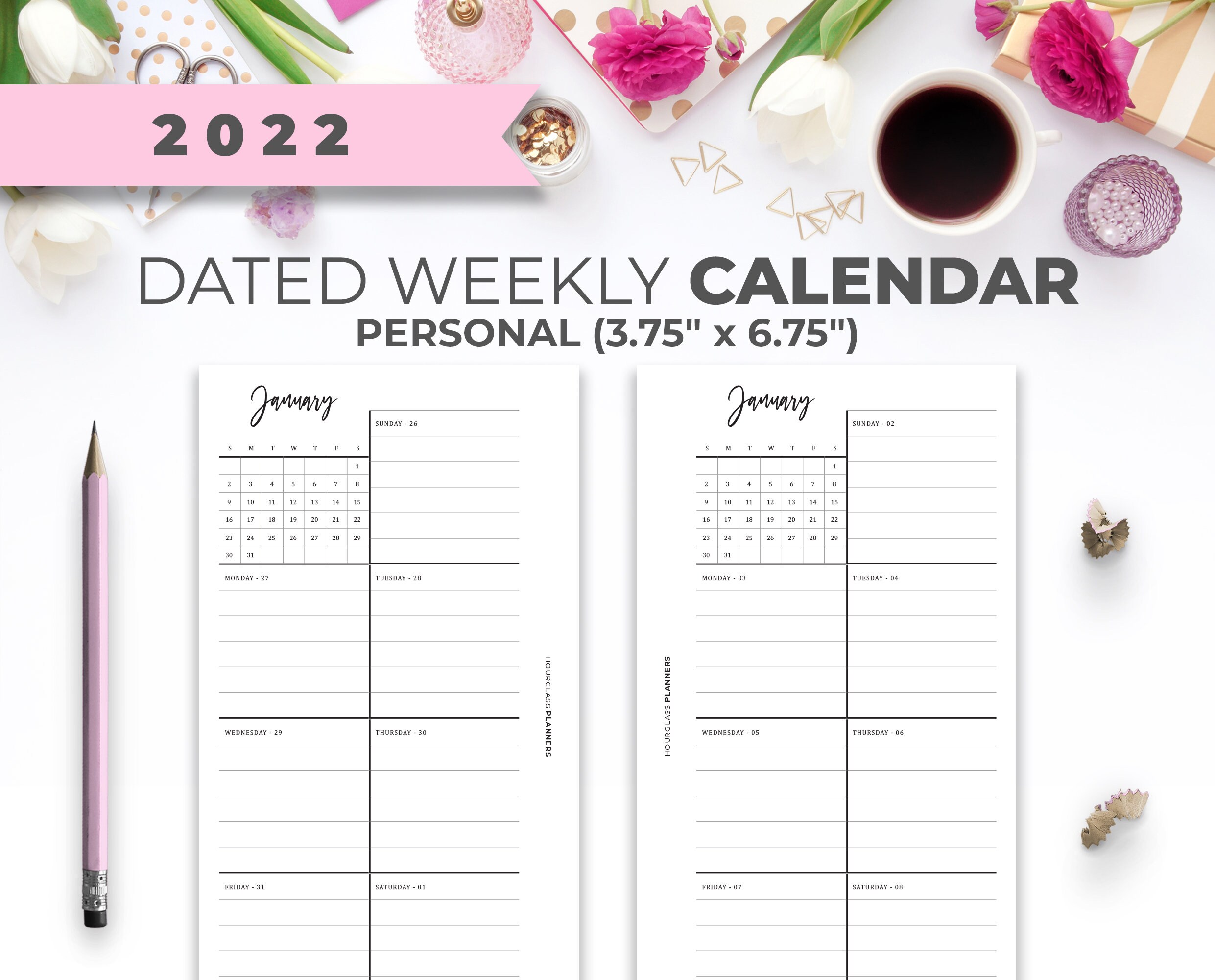 Week on One Page 2022 Personal Size Planner Inserts Paper & Party