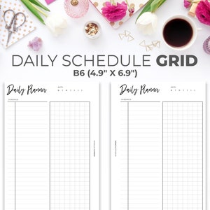 Daily Planner B6 Inserts Untimed | Printable Minimal Daily Schedule with Grid Section