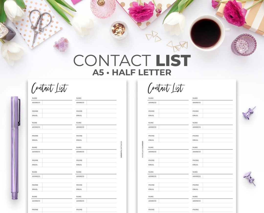Printable Contact List Planner Insert: A5 & Half Letter (PDF) - Etsy