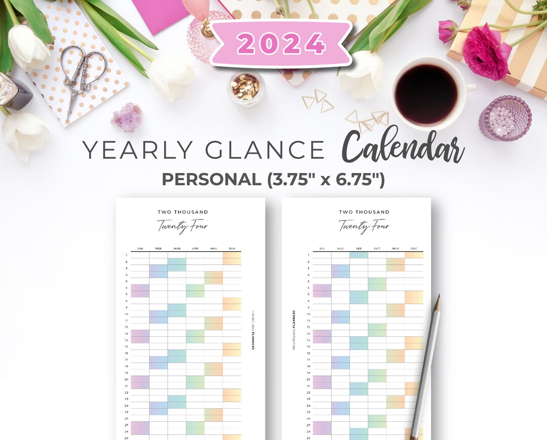 2024 Yearly Planner Printable Personal Inserts Rainbow Year at a Glance ...