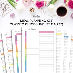Meal Planner Insert Kit für Classic Happy Planner | Druckbare Regenbogen Mahlzeit Planner Bundle, Einkaufsliste & Kücheninventar PDF Seiten