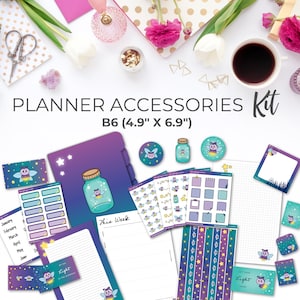 Kit de acessórios para planejador Firefly para impressão B6 | Divisores de planejador, inserções, adesivos, marcadores, blocos de notas, cartões de registro no diário