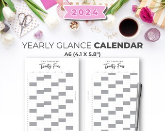 A6 2024 Year at A Glance Dashboard 2024 Calendar A6 Printable Planner ...