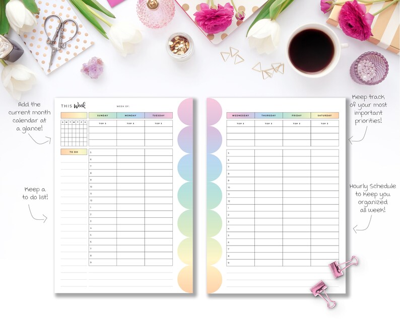 A6 Hourly Printable Weekly Planner Insert on 2 Pages in Etsy