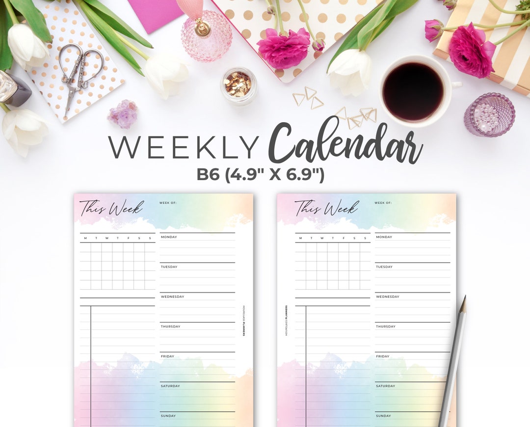 Week On One Page Planner B6 Inserts Printable Undated Rainbow Weekly Week on one page planner b6 inserts printable undated rainbow weekly