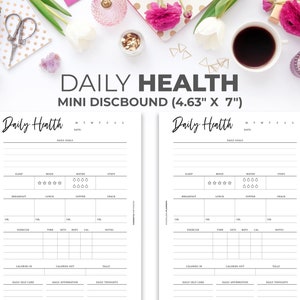 Daily Health & Fitness Tracker Inserts for Mini Happy Planner | Printable Minimal Wellness Goals Planner Pages Mini Discbound 4.63&quot; X 7&quot;