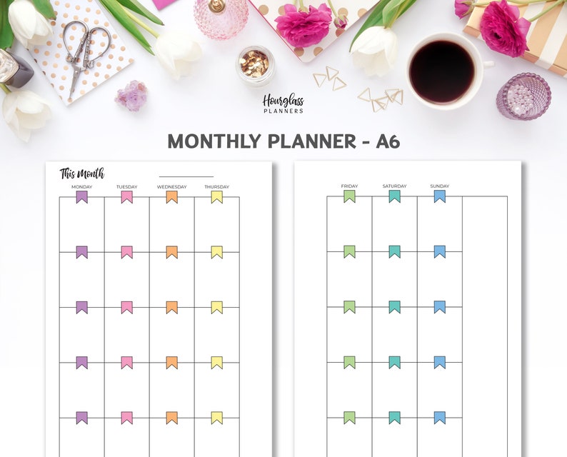 Monthly Planner Printable A6 Inserts Undated Rainbow Monthly Etsy