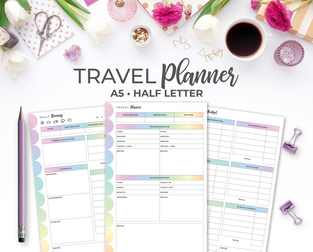 Rainbow Travel Planner Inserts: A5 & Half Letter (printable PDF) - Etsy