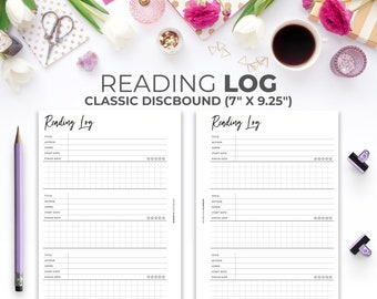 Reading Log Printable Insert for Classic Happy Planner | Minimal Book Tracker & Review Planner Pages Classic Discbound 7" X 9.25"