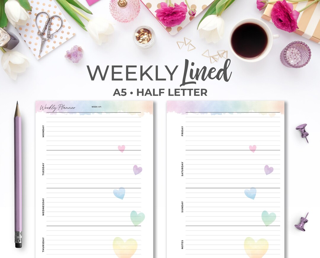 Week on 2 Pages Horizontal A5 & Half Letter Insert | Printable ...