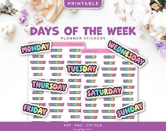 Printable Days of the Week Rainbow Text Planner Stickers