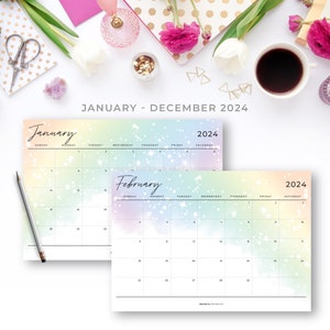 2024 Horizontal Monthly Planner Inserts for Classic Happy Planner 2024 Rainbow Printable Monthly Calendar Insert On 1 Page image 2