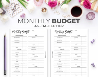 Minimal Monthly Budget Planner Inserts: A5 & Half Letter (Printable PDF)
