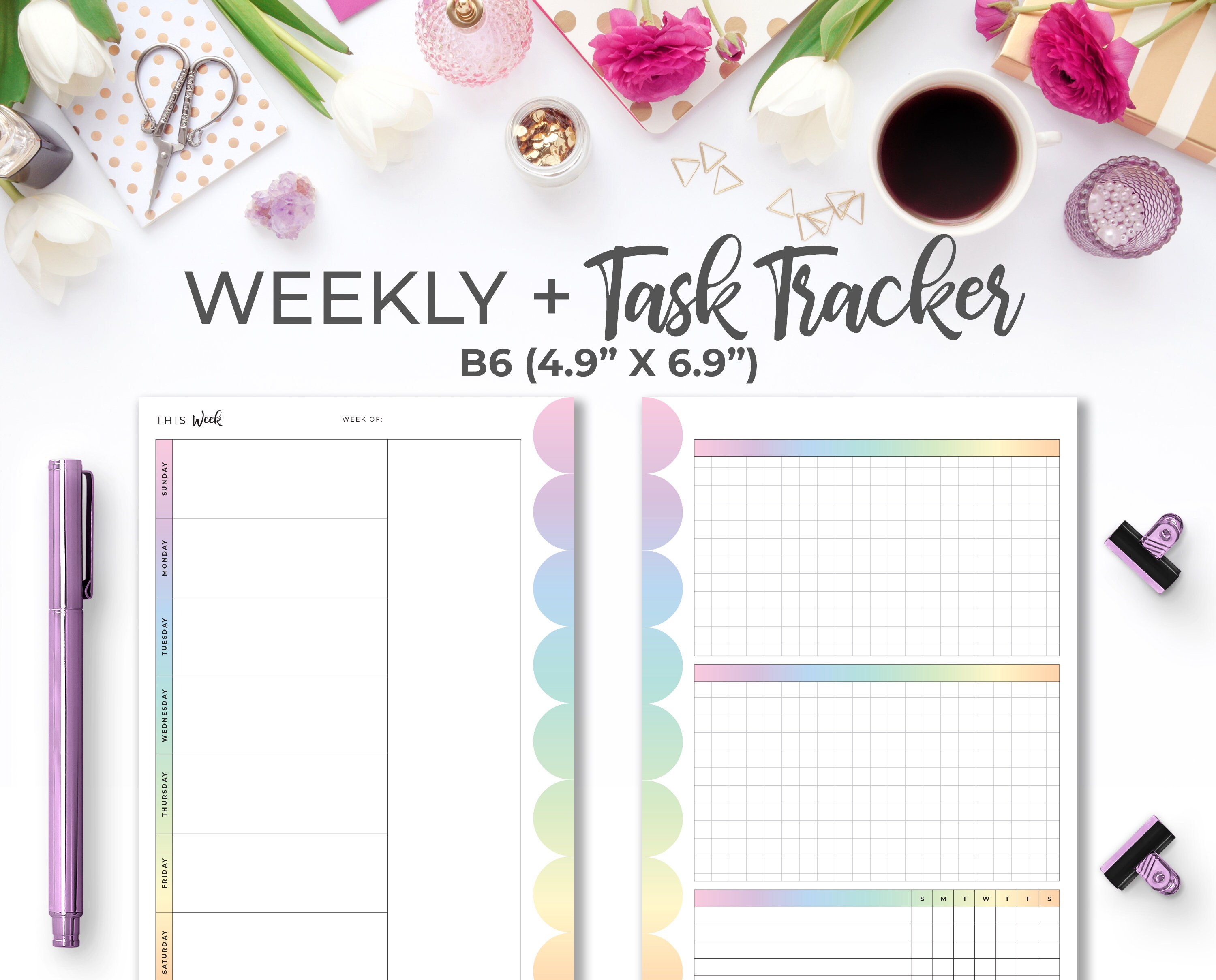 B6 Printable Weekly Planner Insert with Task Tracker Grid | Etsy