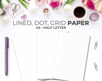 Dot Grid Lined Paper A5 & Half Letter Inserts | Printable Writing, Lecture Note Taking Blank Paper Printable Pages