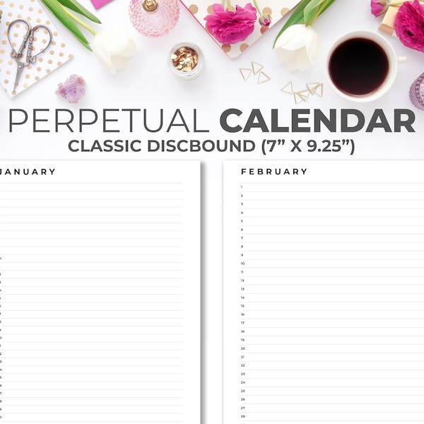 Perpetual Calendar Insert for Classic Happy Planner | Undated Printable Minimal Continuous Calendar Planner Pages