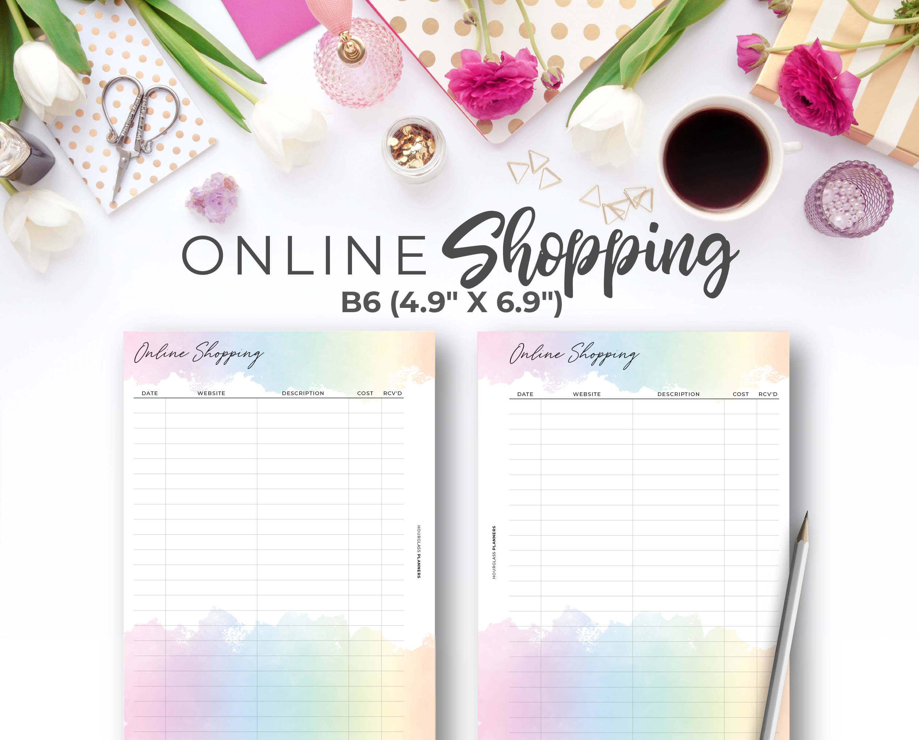 Rainbow Online Shopping Tracker B6 Inserts (Digital Download)