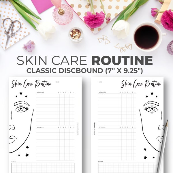 Skin Care Routine Planner Insert for Classic Happy Planner Size | Printable Minimal Beauty Routine Planner Pages