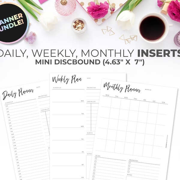 Daily, Weekly, Monthly Planner Bundle Printable Inserts for Mini Happy Planner Size | Printable Minimal Planner Set Pages