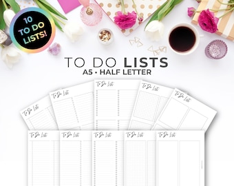 To Do List Inserts A5 & Half Letter | Minimal Printable Checklist Planner Bundle