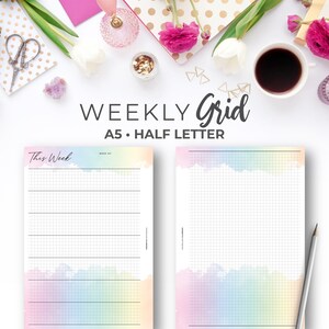 Rainbow Grid Weekly Planner: A5 & Half Letter Sizes (Digital Download)