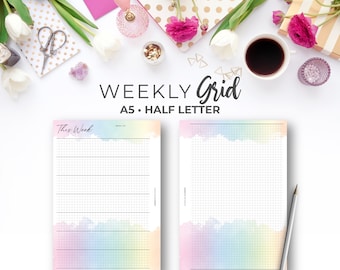Rainbow Grid Weekly Planner: A5 & Half Letter Sizes (Digital Download)