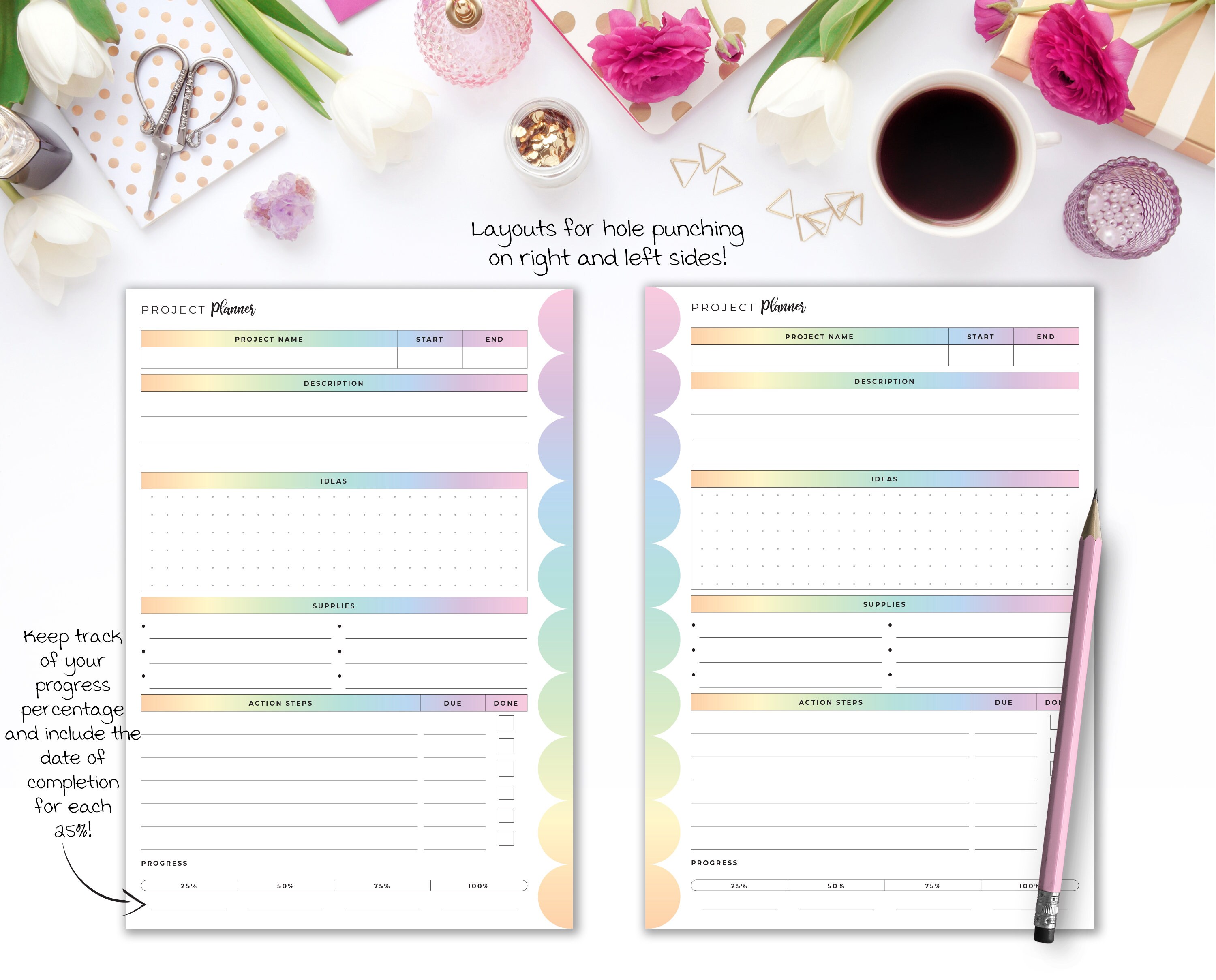 Productivity Planner Bundle Inserts A5 & Half Letter | Rainbow Project ...
