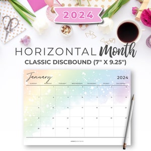 2024 Horizontal Monthly Planner Inserts for Classic Happy Planner 2024 Rainbow Printable Monthly Calendar Insert On 1 Page image 1