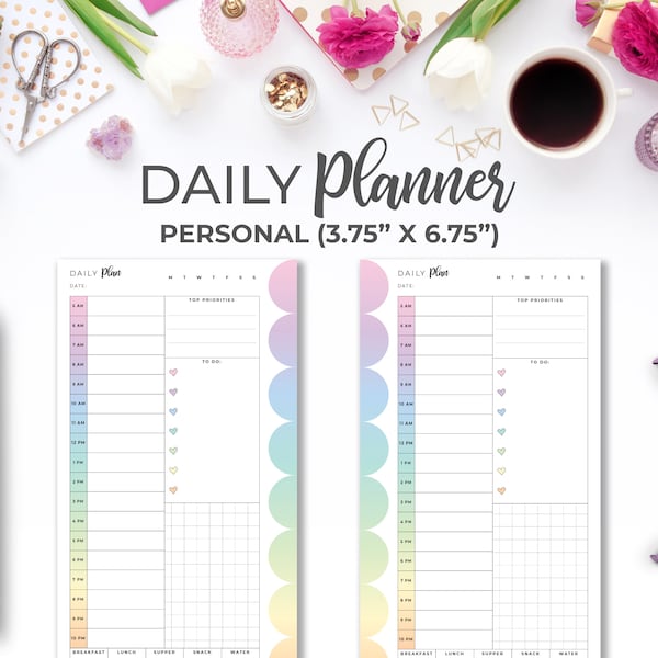 Daily Planner Personal Insert Timed | Printable Rainbow Daily Schedule Planner Pages