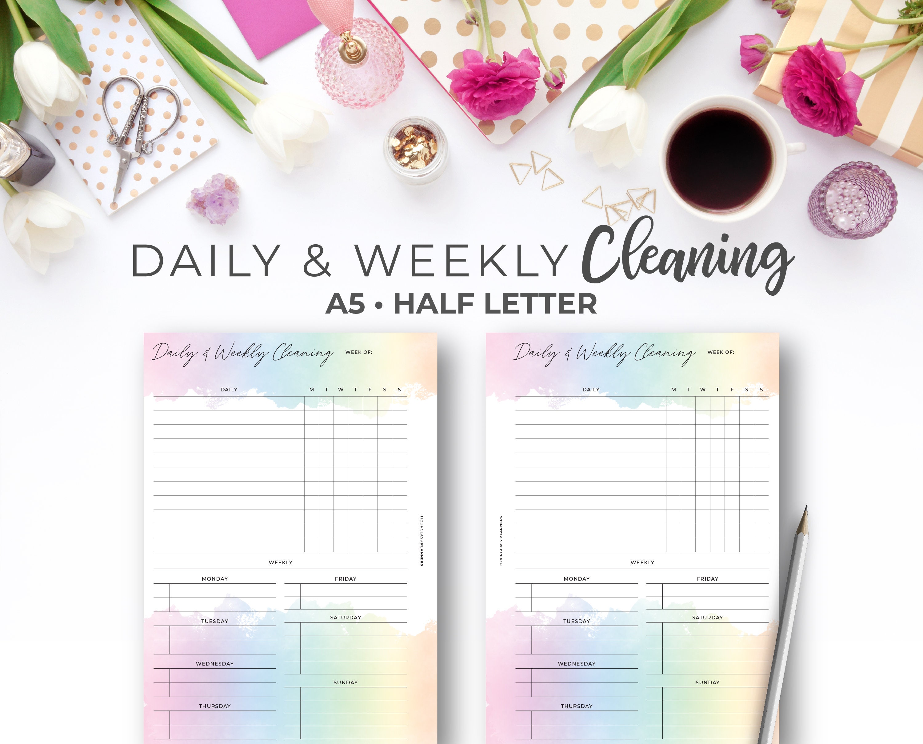 Cleaning Schedule Insert A5, Half Letter Size | Printable Rainbow ...