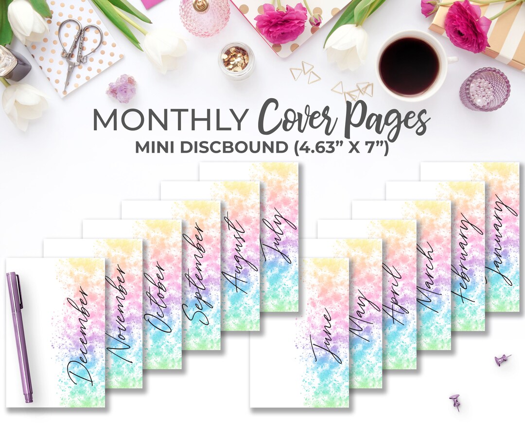 Monthly Cover Page Inserts for Mini Happy Planner | Printable Rainbow ...