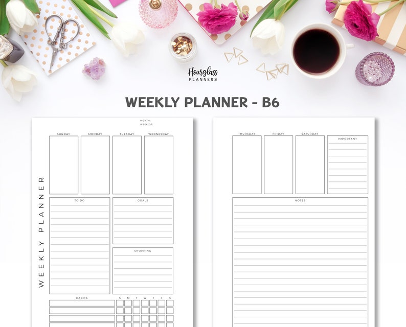 B6 Printable Weekly Planner on 2 Pages Minimal Weekly - Etsy