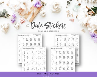 Printable Thin Black Date Number Planner Stickers - Small (A07S)